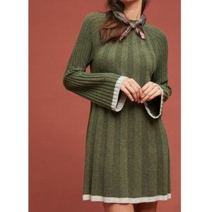 Anthropologie Olive Green Pleated Sweater Dress L